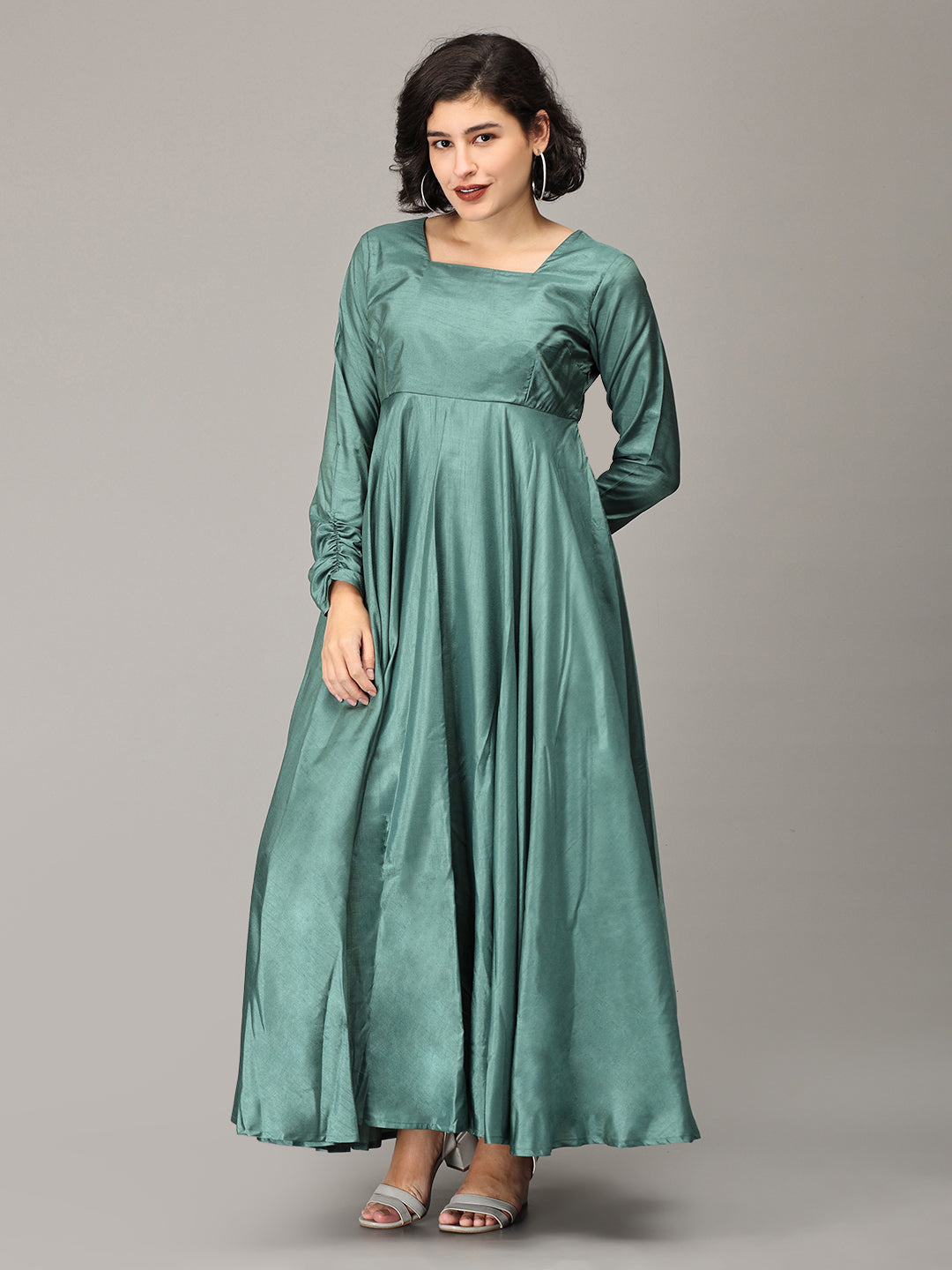 ELLEORA Designer Square neck Fit and Flare Gown Sage Green E L L E O R A ELLEORA Designer Square neck Fit and Flare Gown Sage Green E L L E O R A