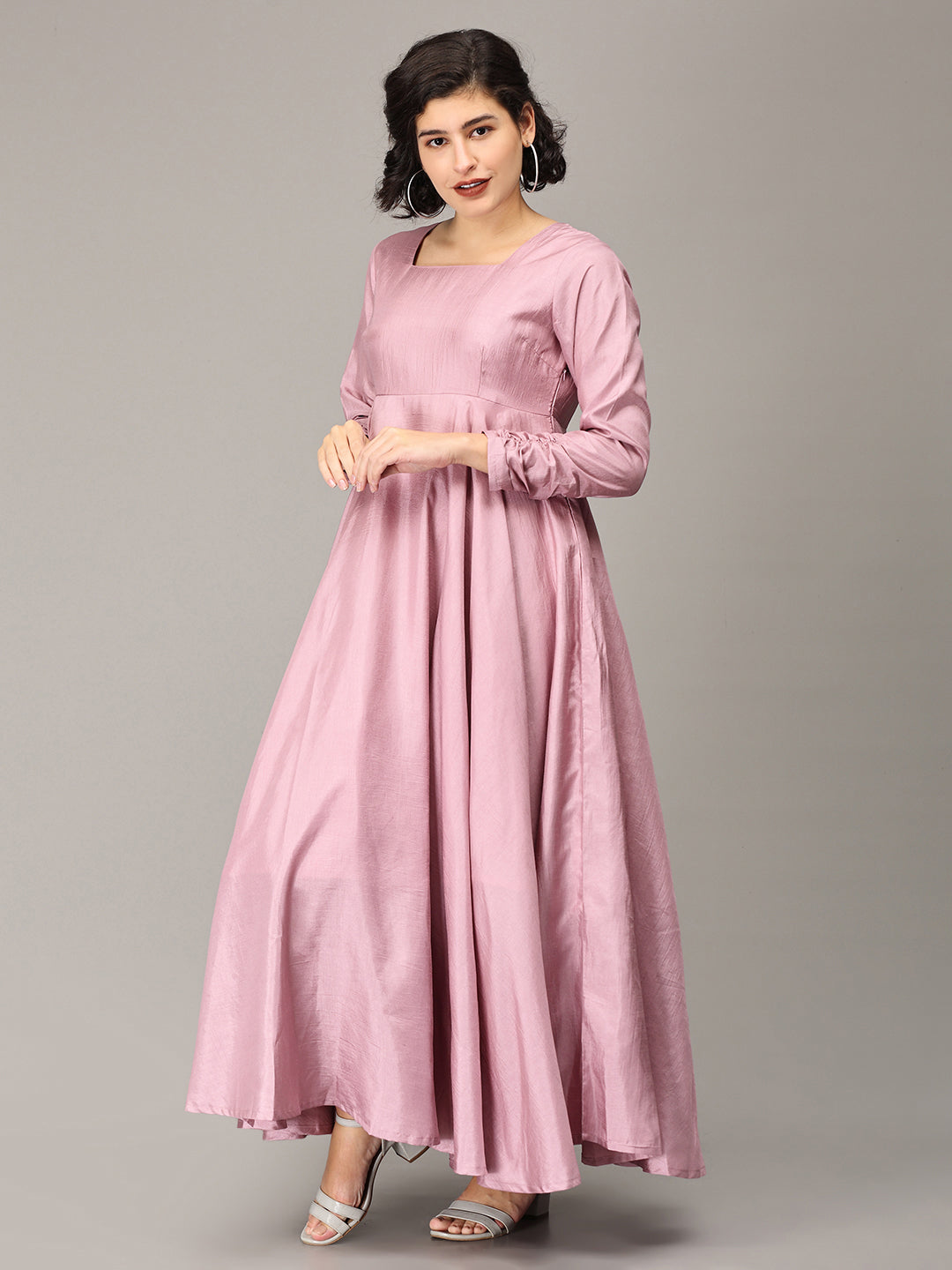 ELLEORA Designer Square neck Fit and Flare Gown -Pale Pink E L L E O R A ELLEORA Designer Square neck Fit and Flare Gown -Pale Pink E L L E O R A