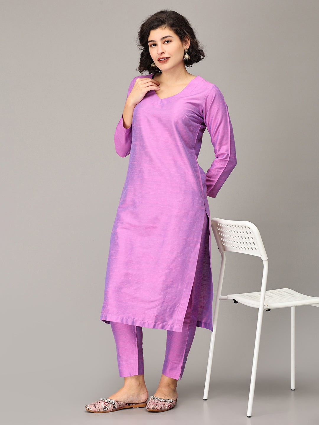 Lilac Cotton Silk Kurta Set