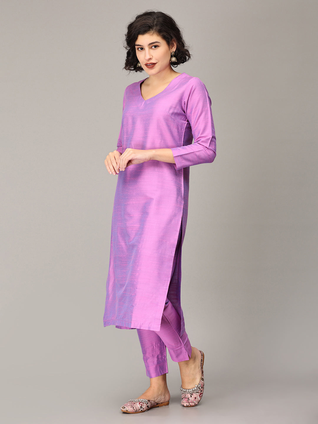 Lilac Cotton Silk Kurta Set