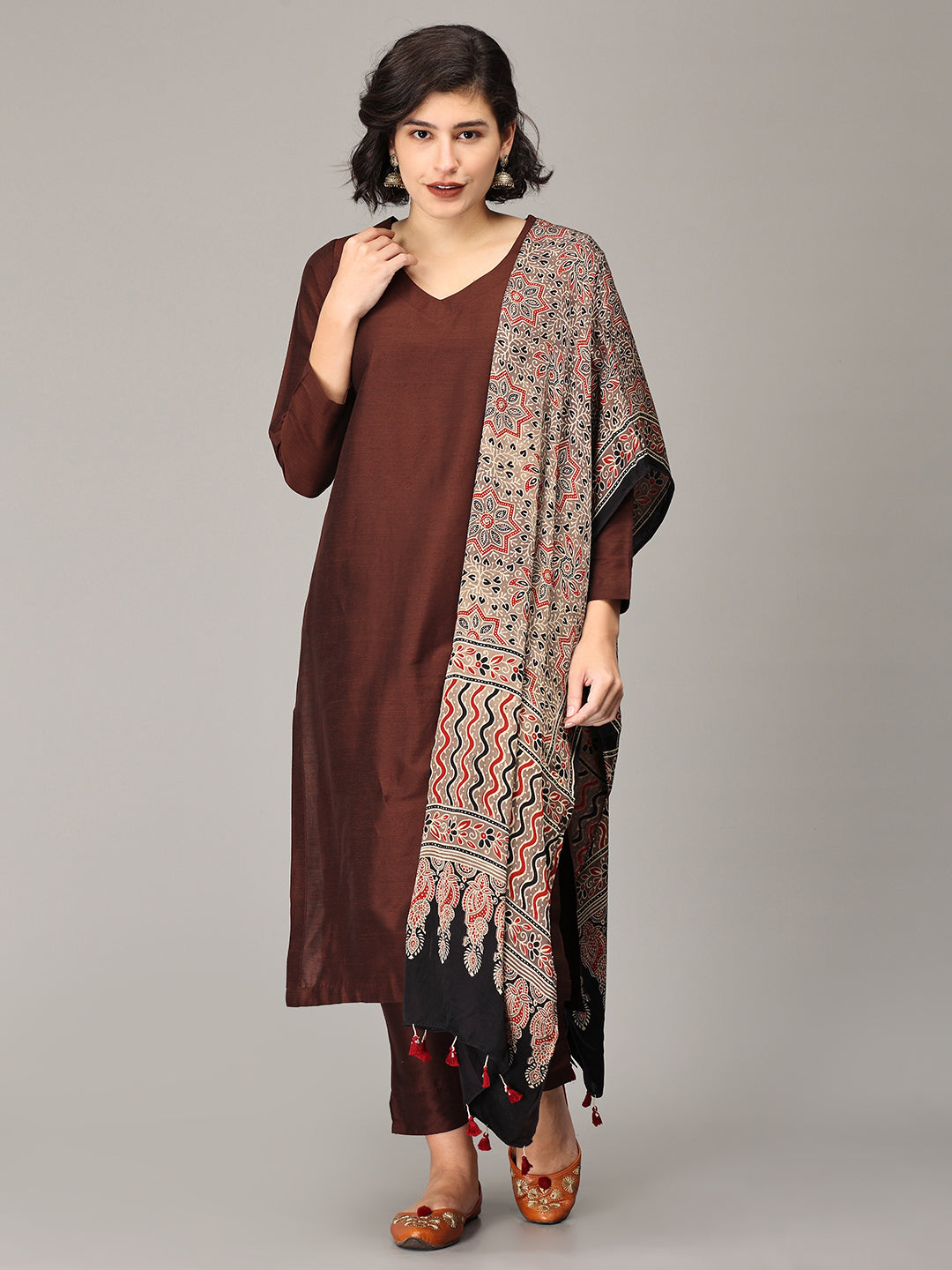 ELLEORA Chocolate brown Cotton Silk Kurta Set