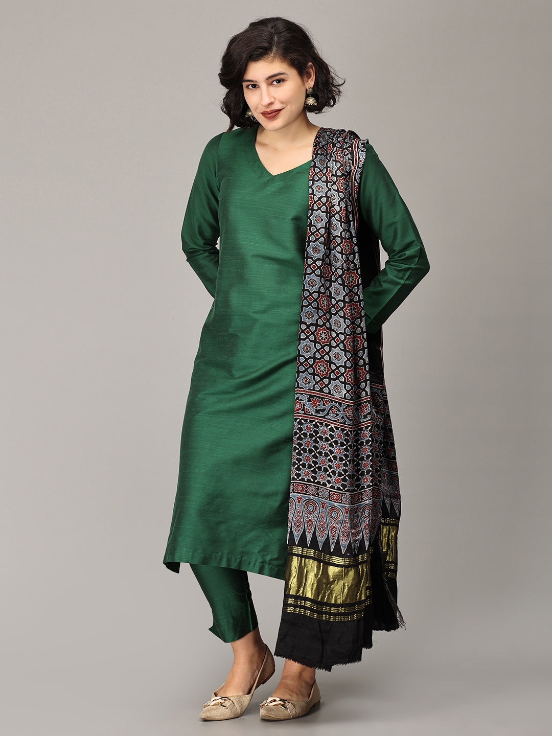 Dark Green Designer Embroidery Premium Rayon Kurti  Bhadar