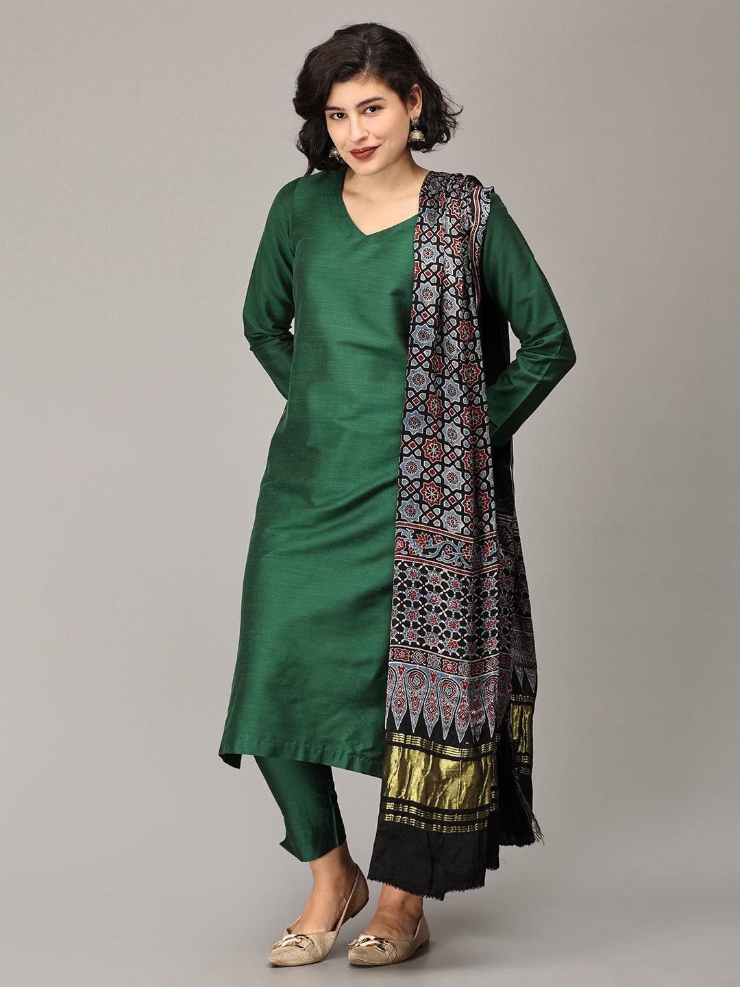 ELLEORA Bottal Green Cotton Silk Kurta Set