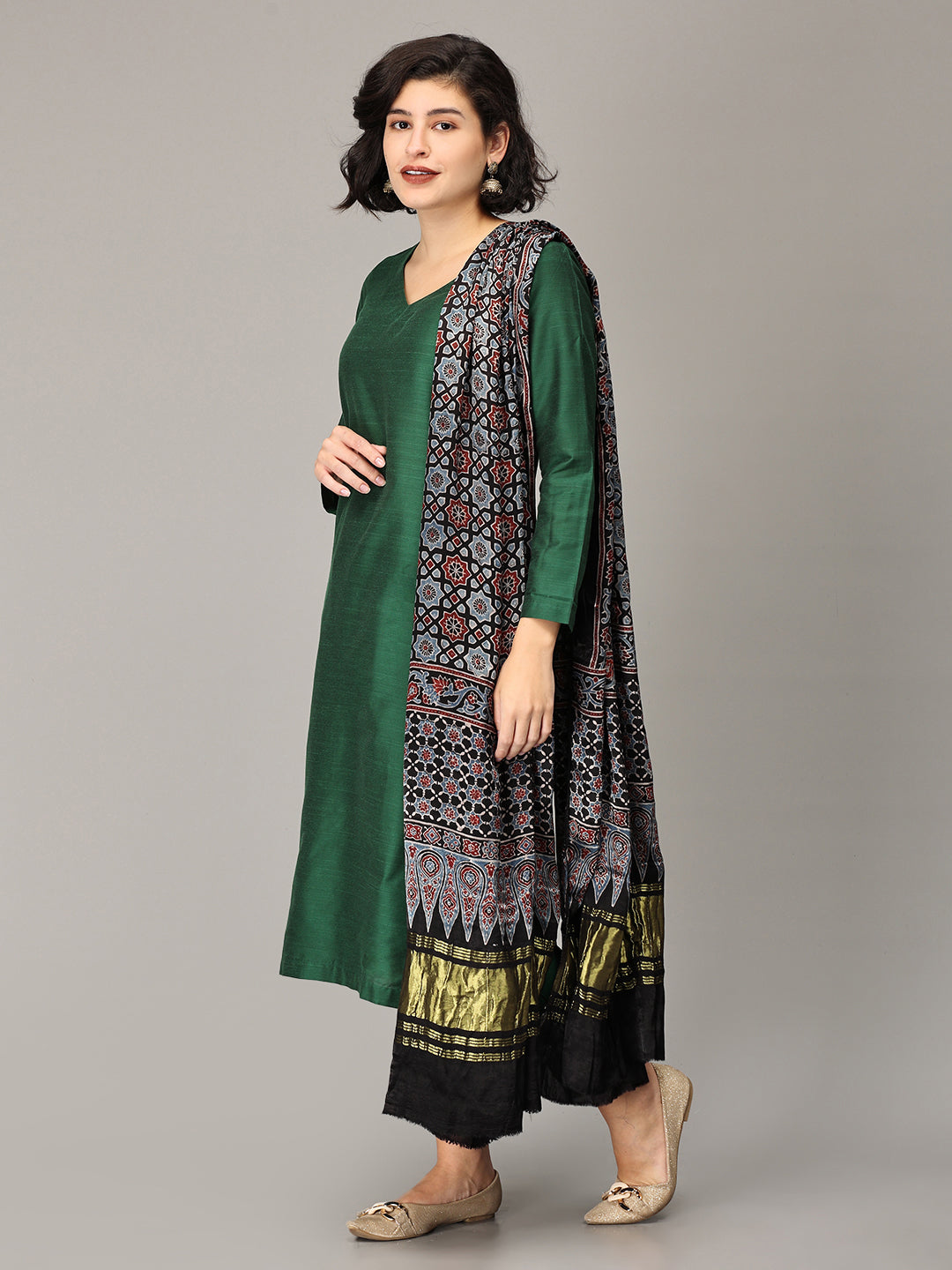 ELLEORA Bottal Green Cotton Silk Kurta Set