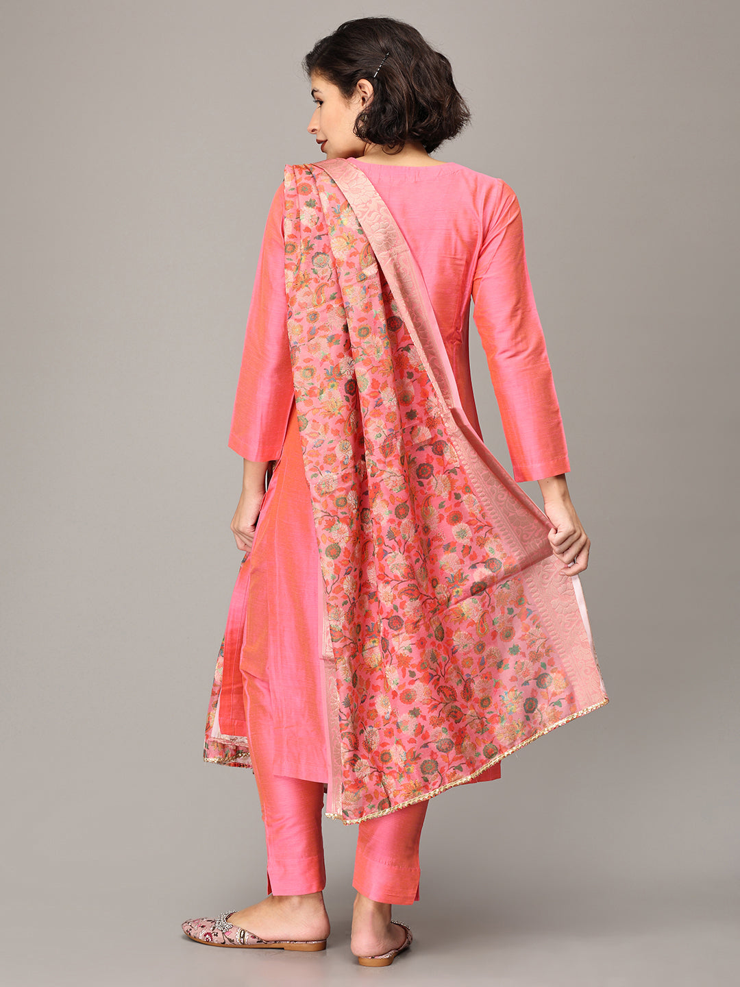 Peach Pink Cotton Silk Kurta Set