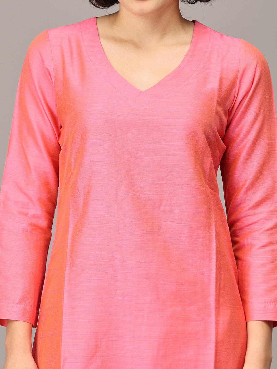 Peach Pink Cotton Silk Kurta Set