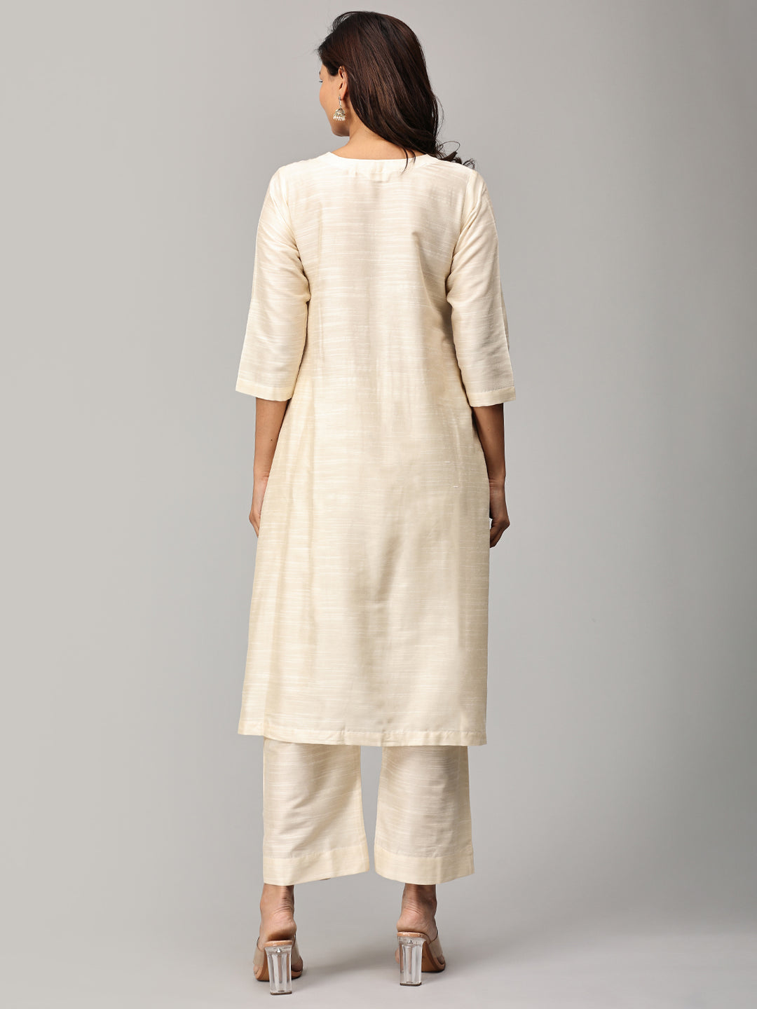 Elleora Gathered Cotton silk Kurta Set Cream