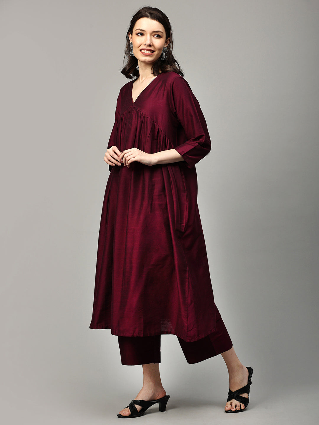 Elleora Purple Gathered Kurta and Pant set