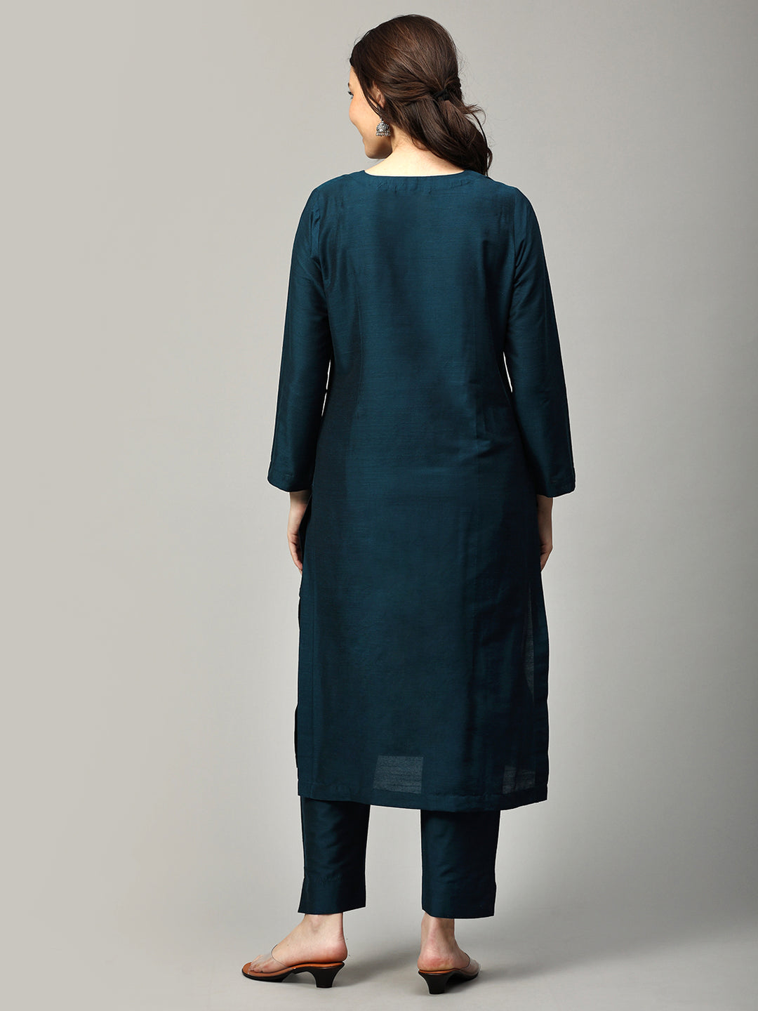 Elleora Regular Cotton Silk Kurta Set Teal