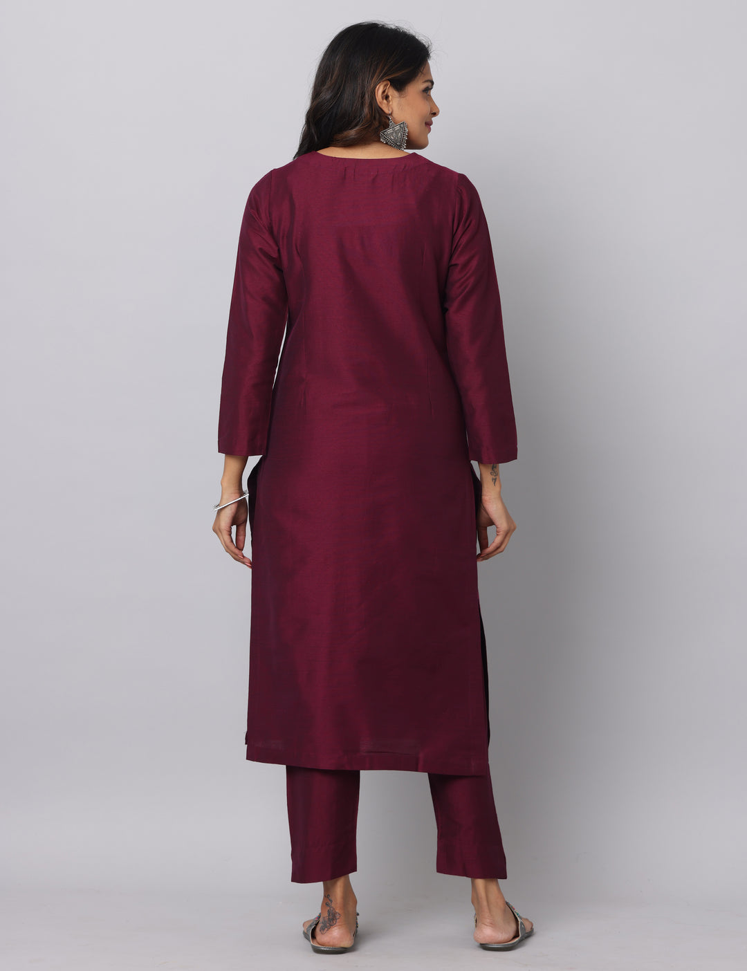 Elleora Regular Cotton Silk Kurta Set Wine