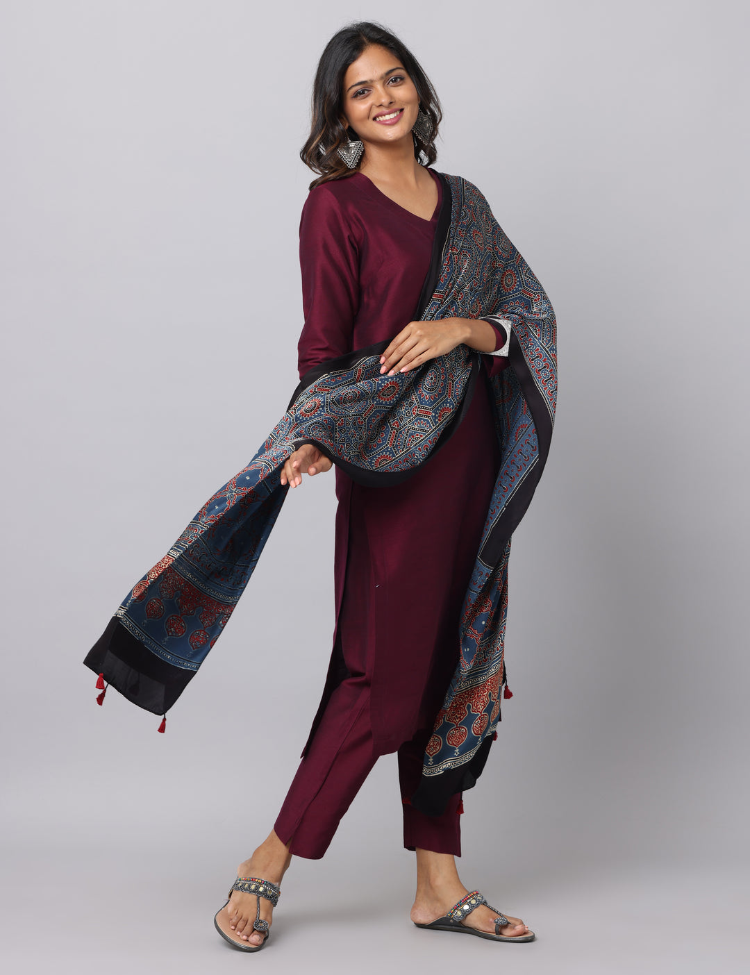 Elleora Regular Cotton Silk Kurta Set Wine