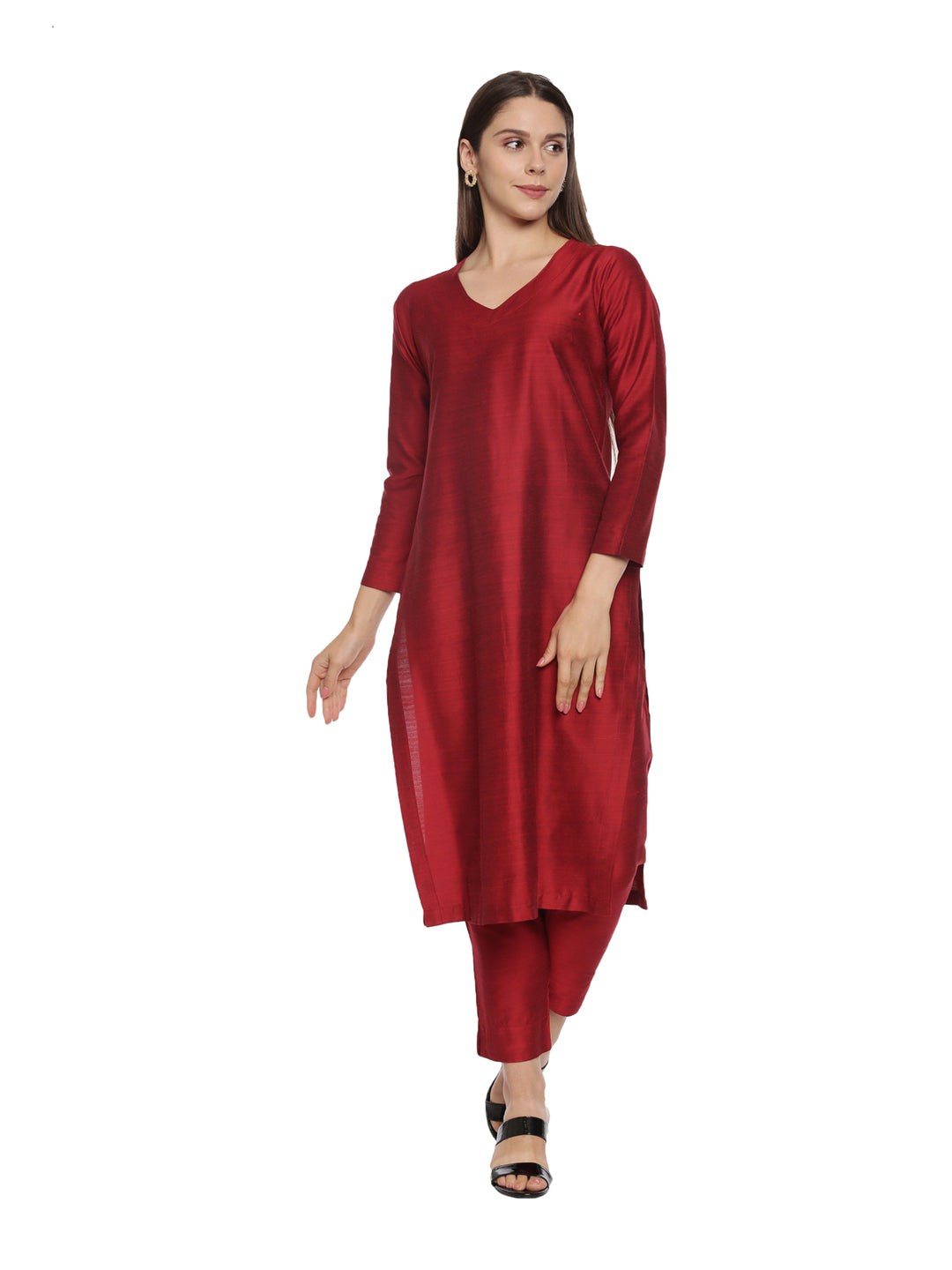 ELLEORA Cotton silk Kurta Set Red