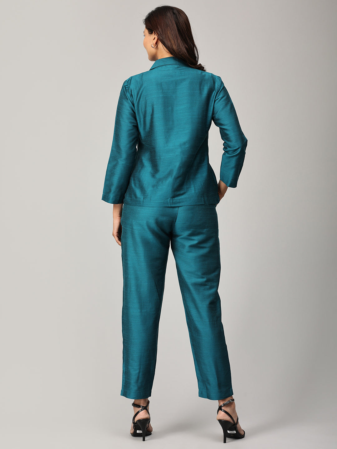 Teal cotton silk Blazer Set