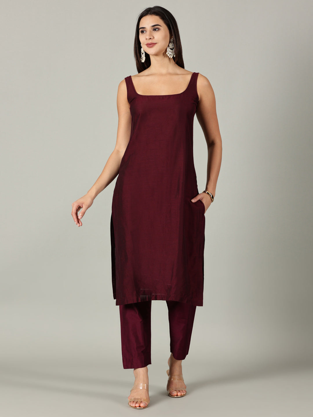 Elleora Wine Cotton Silk Kurta Set - Simply Stunning Ensemble