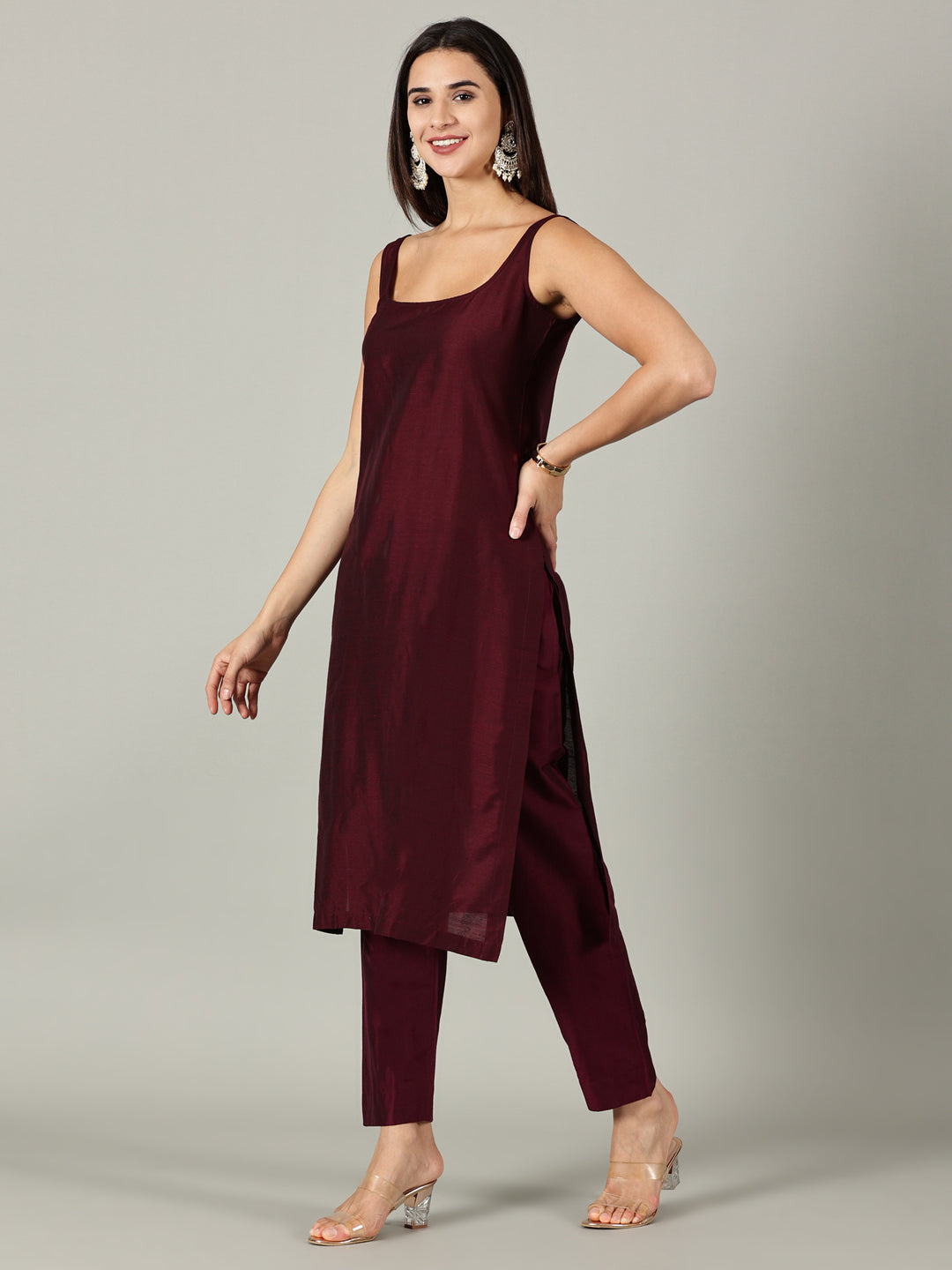 Elleora Wine Cotton Silk Kurta Set - Simply Stunning Ensemble