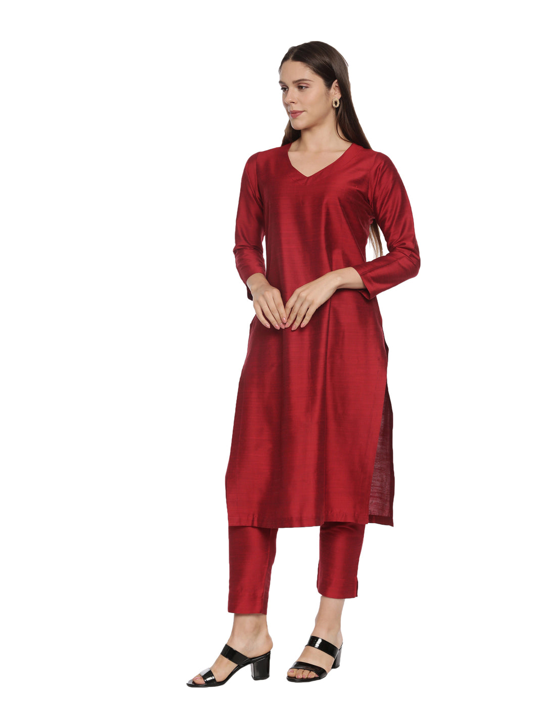 ELLEORA Cotton silk Kurta Set Red