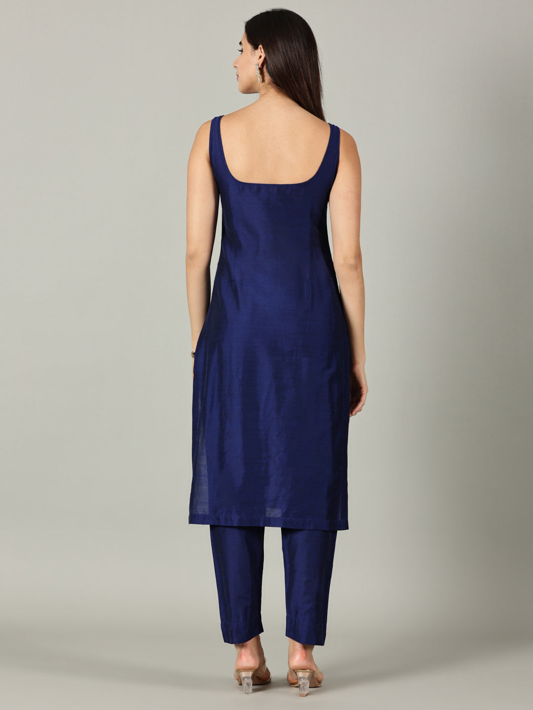 Elleora Royal Blue Sleeveless Cotton Silk Kurta Set