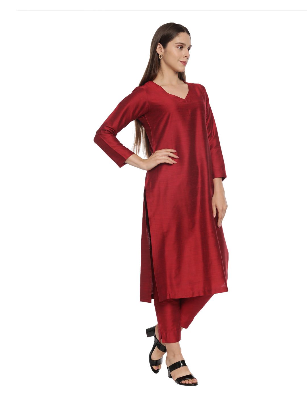 ELLEORA Cotton silk Kurta Set Red