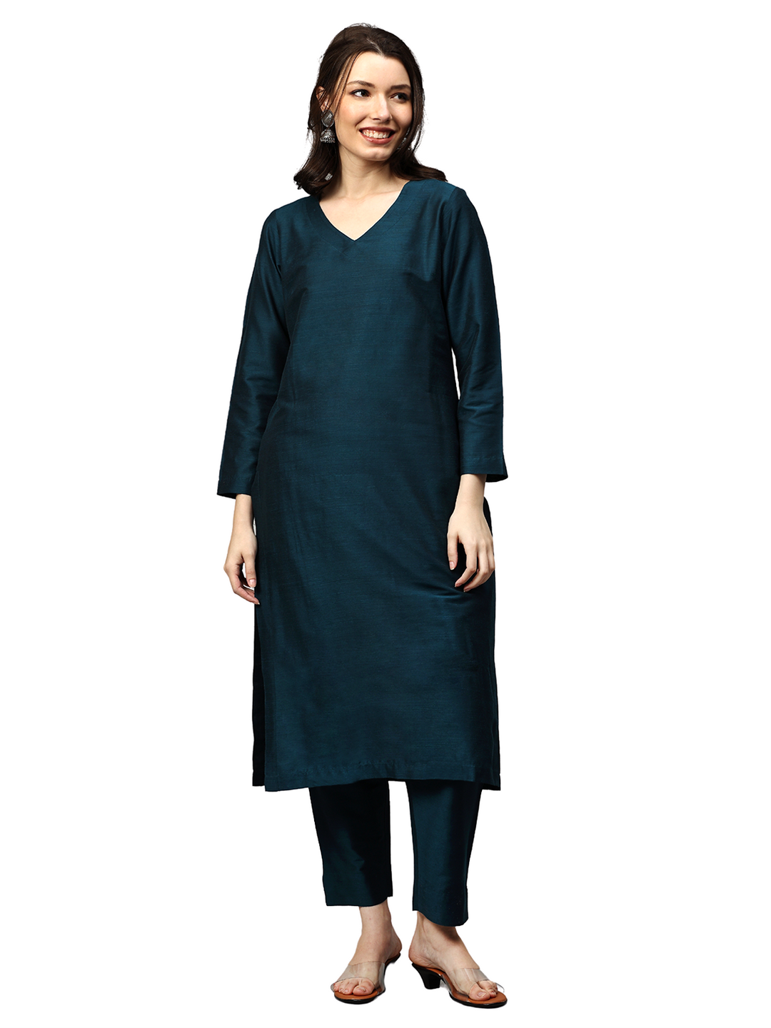 Elleora Regular Cotton Silk Kurta Set Teal