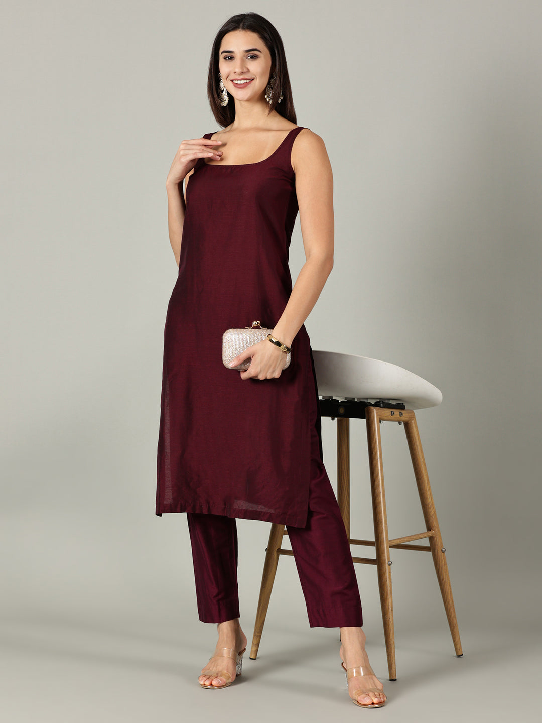 Elleora Wine Cotton Silk Kurta Set - Simply Stunning Ensemble