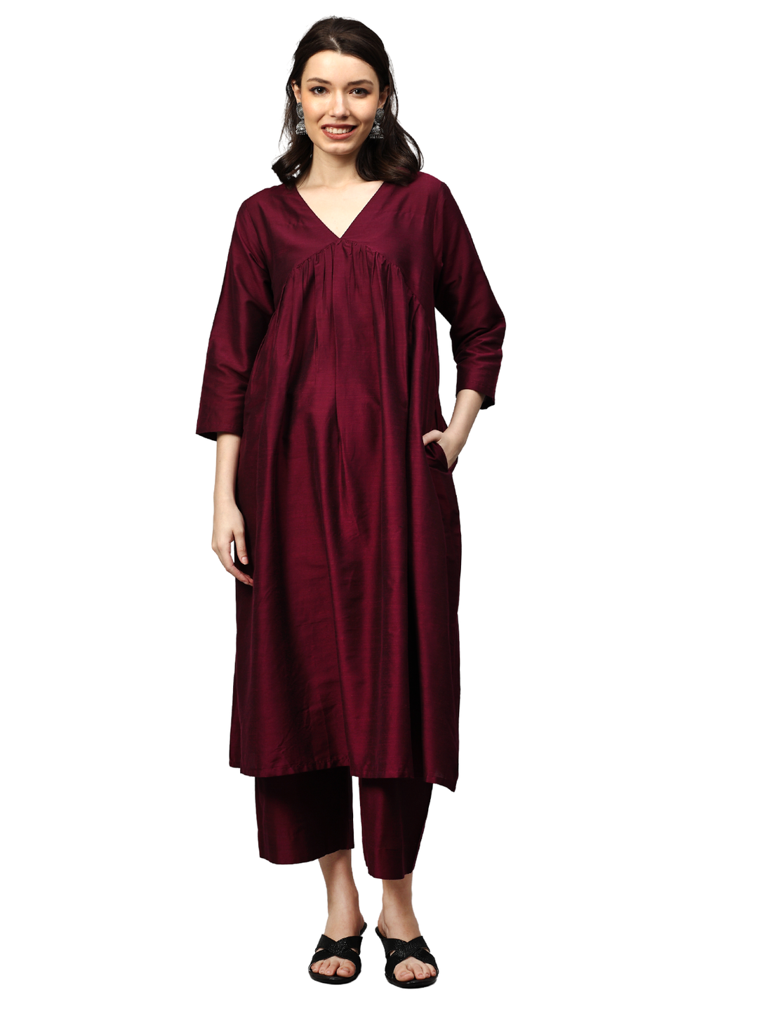 Elleora Purple Gathered Kurta and Pant set