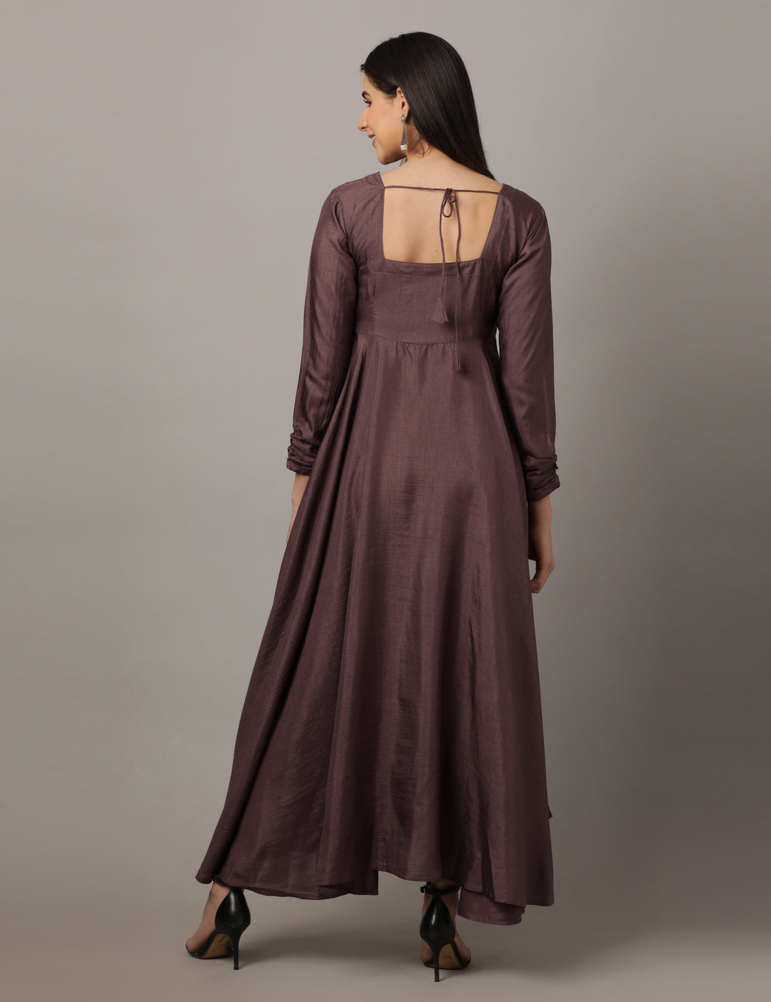 ELLEORA Designer Fit and flare Sqaure neck Gown - Dusty wine