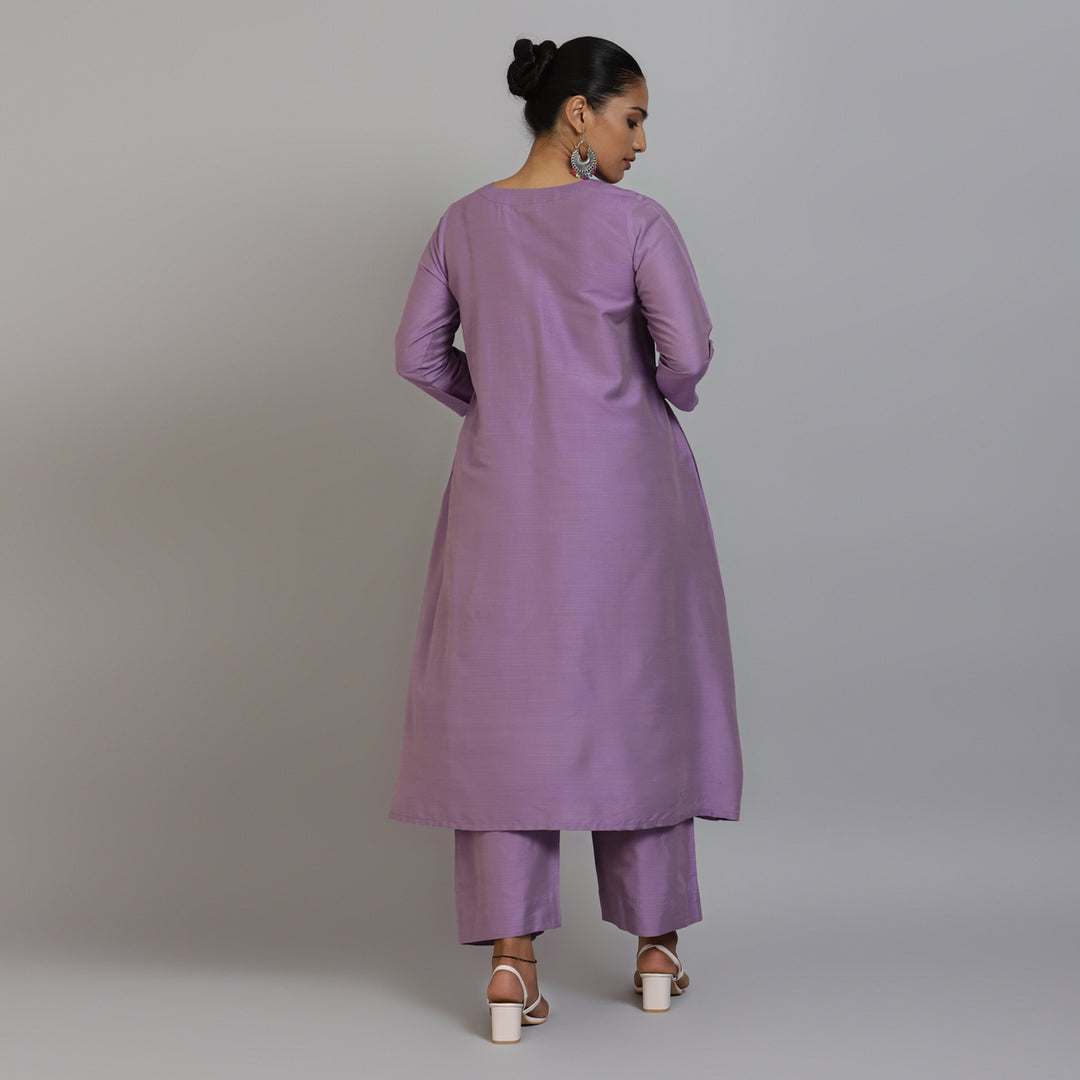 Elleora Gathered Cotton silk Kurta set Lavender