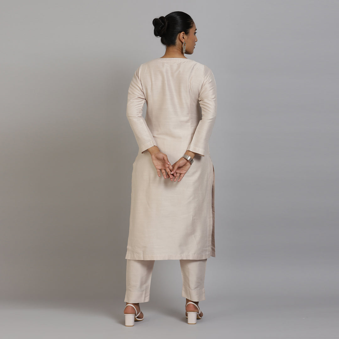 Elleora Regular Cotton Silk Kurta Set Ivory