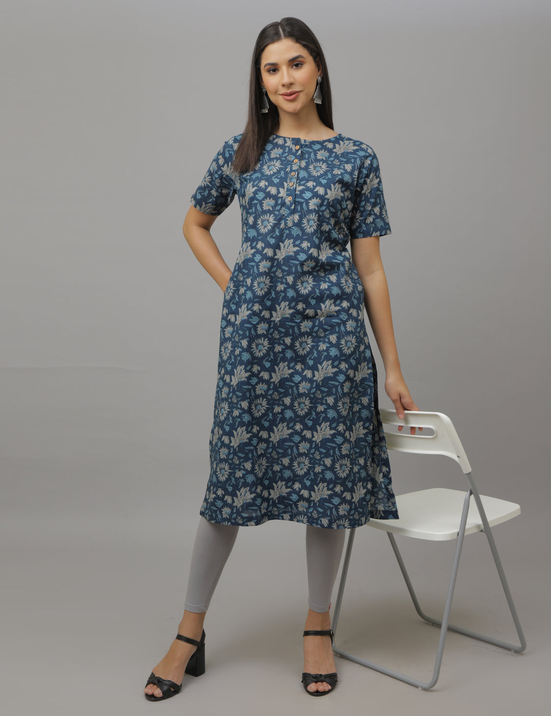 Navy Floral Kurta