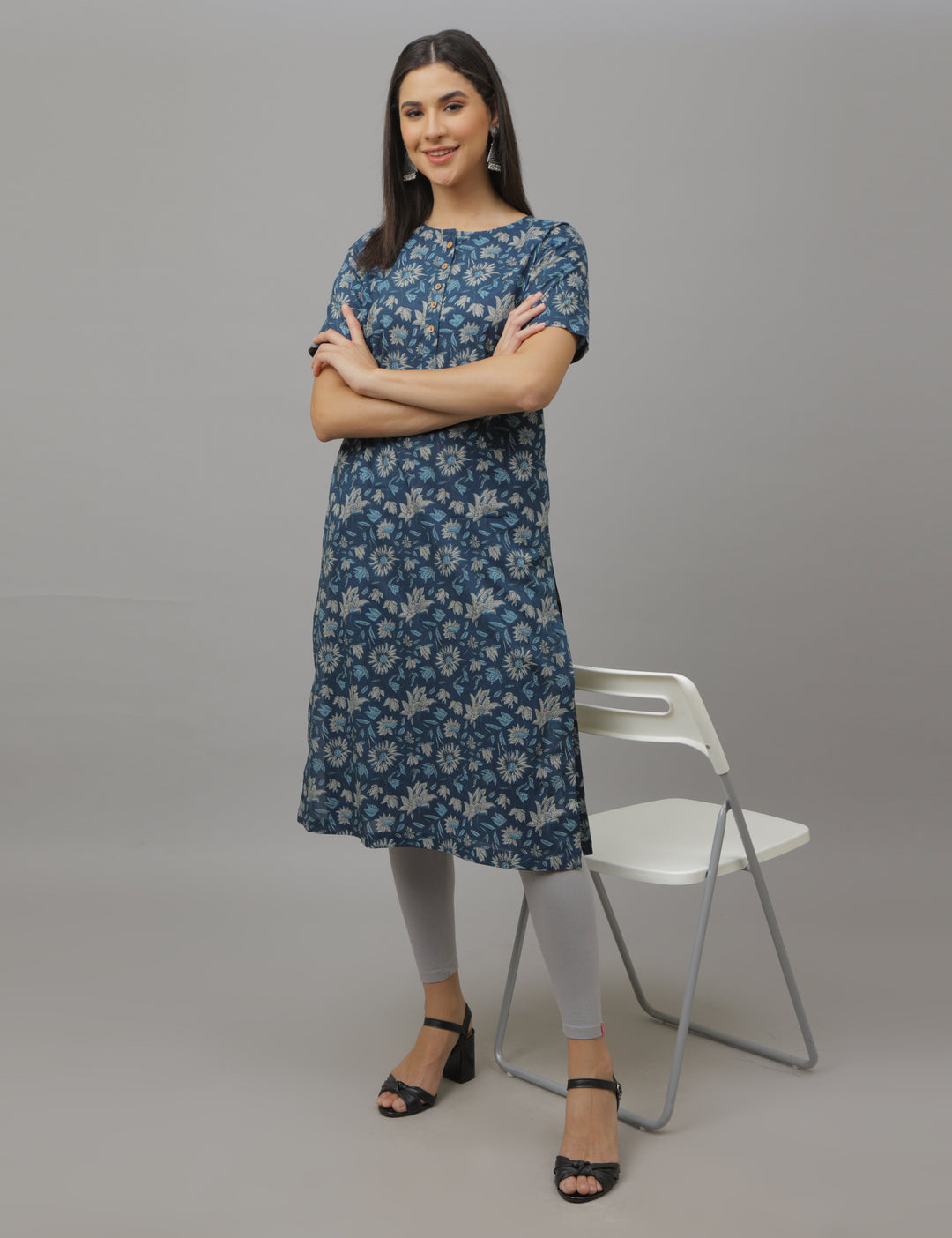 Navy Floral Kurta