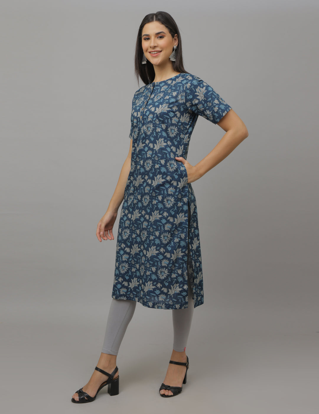 Navy Floral Kurta