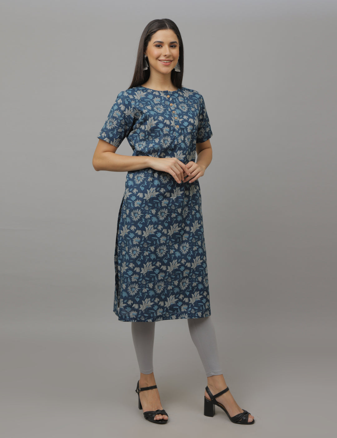 Navy Floral Kurta