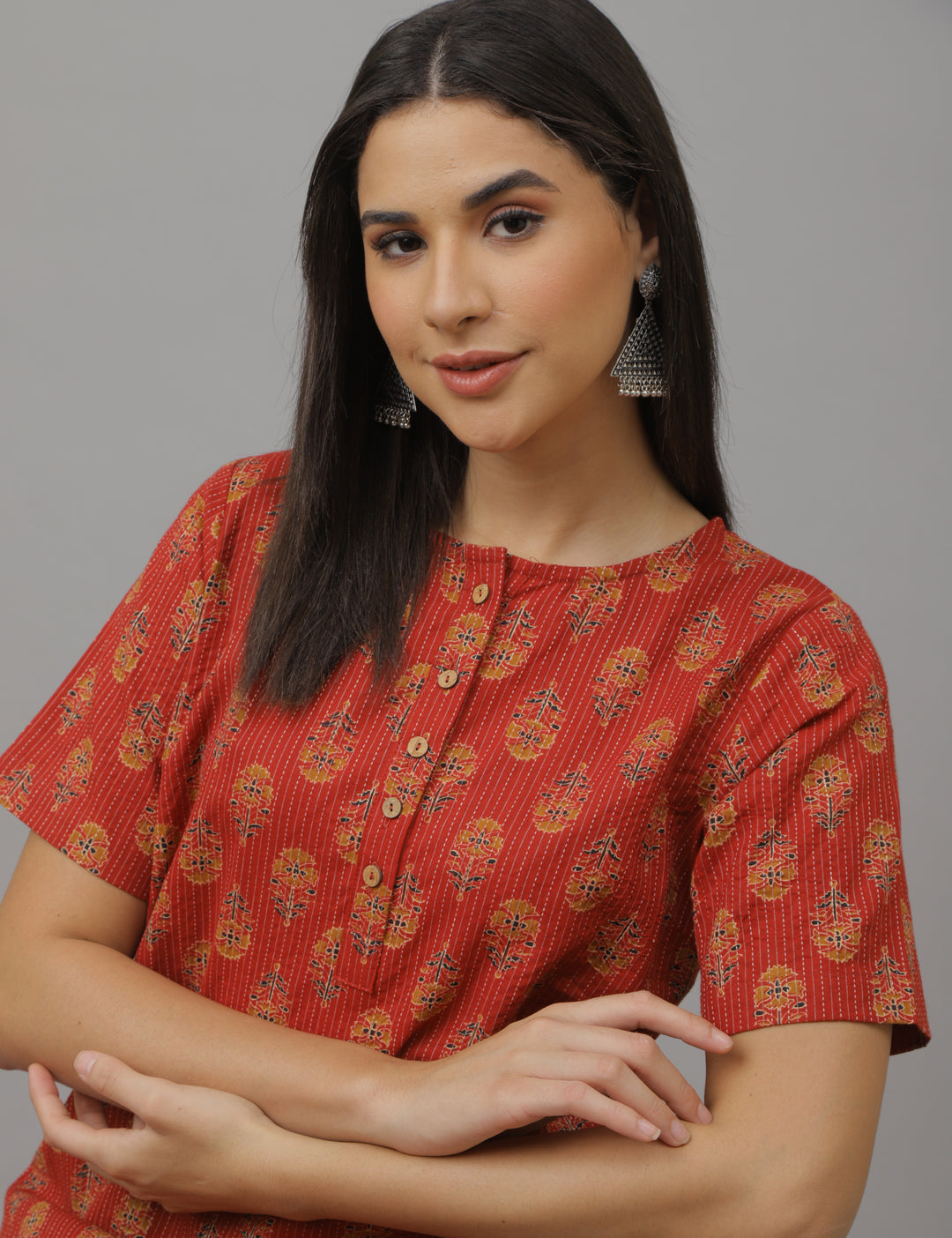 Red Floral Kurta