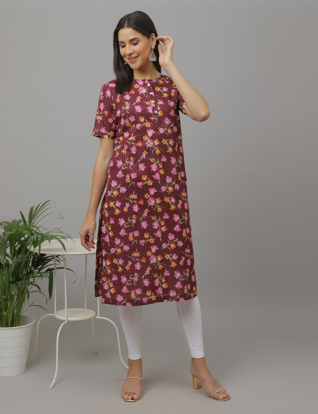 Maroon Floral Kurta