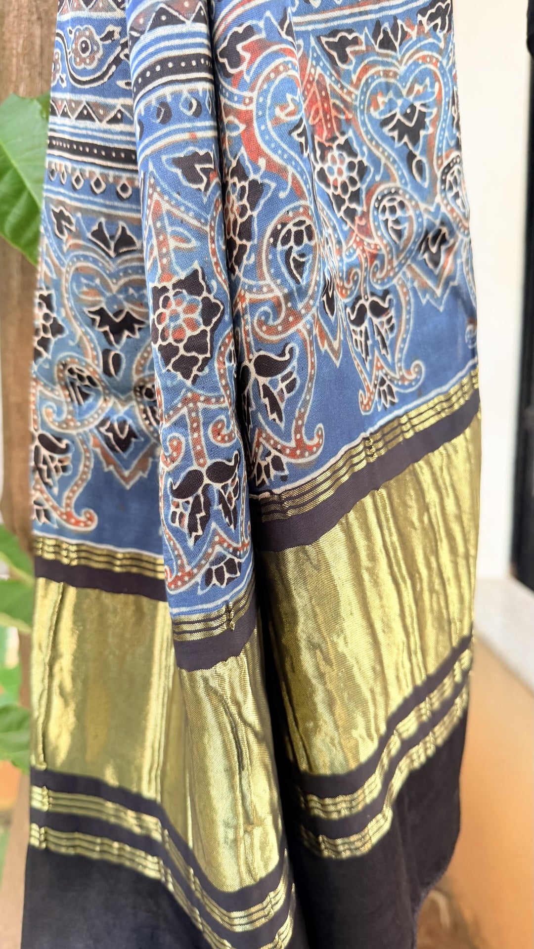 AMDLP26-03 Hand blocked Indigo Ajarakh Modal silk Dupatta