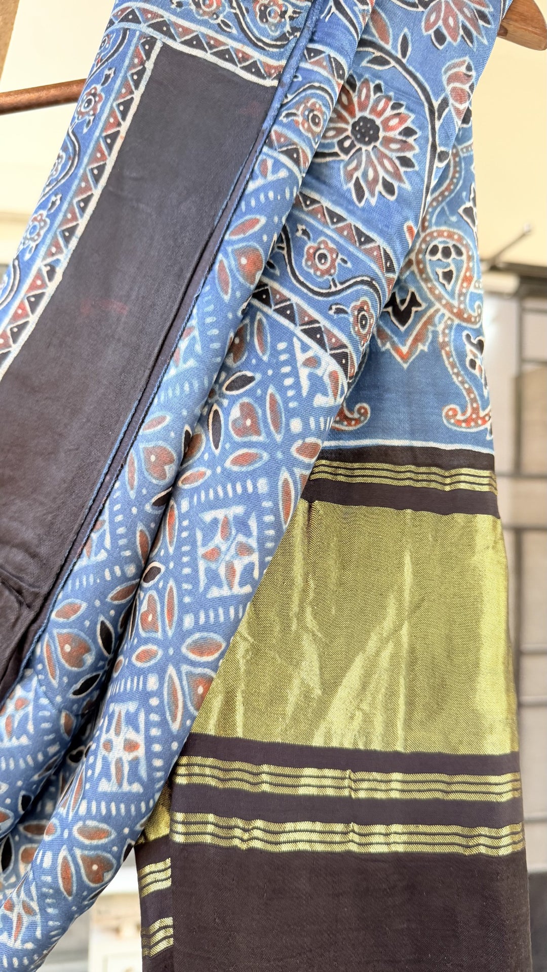 AMDLP26-03 Hand blocked Indigo Ajarakh Modal silk Dupatta