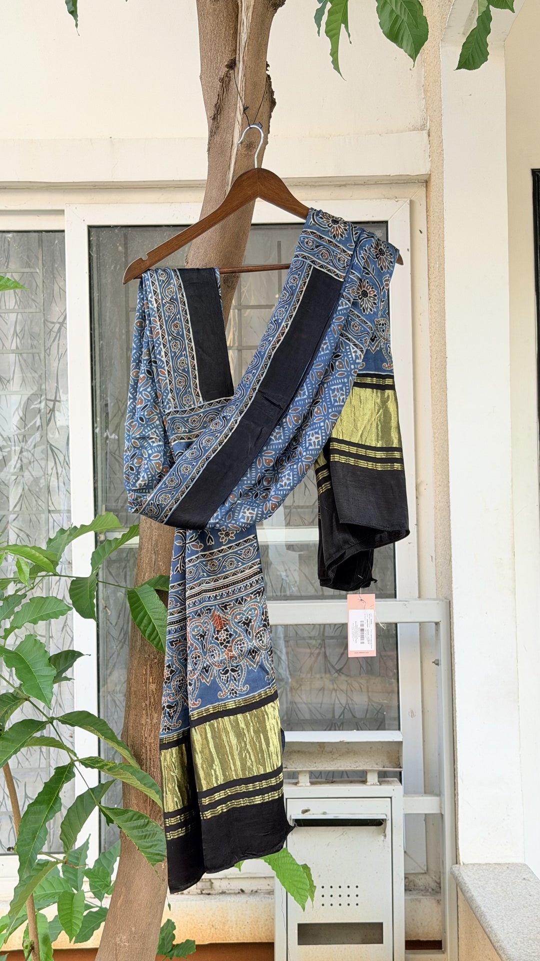AMDLP26-03 Hand blocked Indigo Ajarakh Modal silk Dupatta