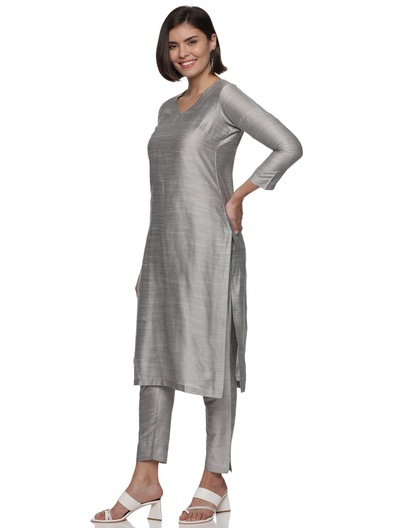 ELLEORA cotton silk light grey Kurta Set