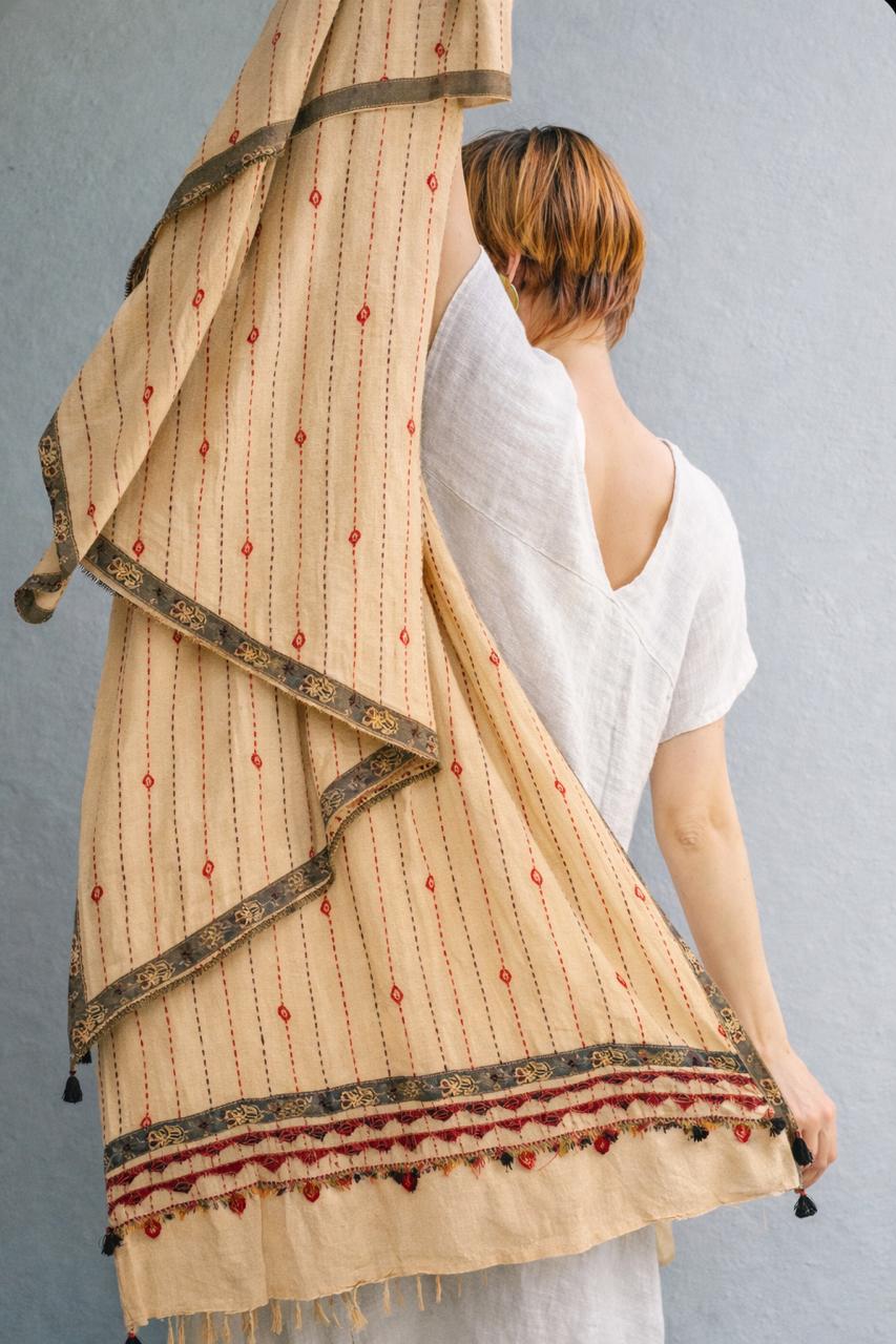Pure Cotton Natural Dyed Kantha Handwork Stole