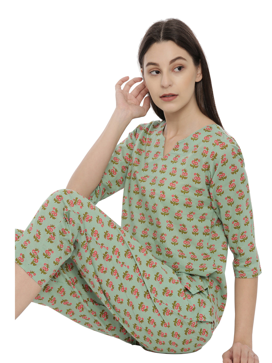 Sea Green Floral Printed Cotton Set