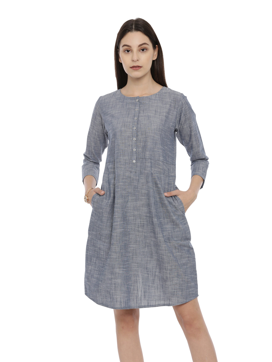 Slub Denim Dress With Pocket Detailing