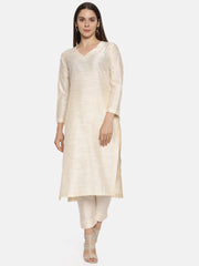 ELLEORA Beige Cotton Silk kurta Set