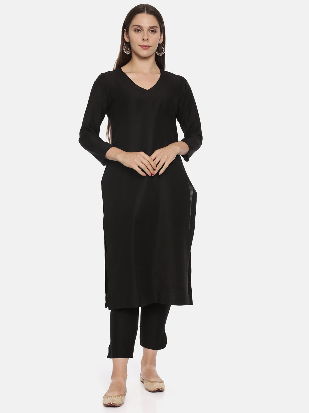 ELLEORA Black Cotton Silk Kurta Set