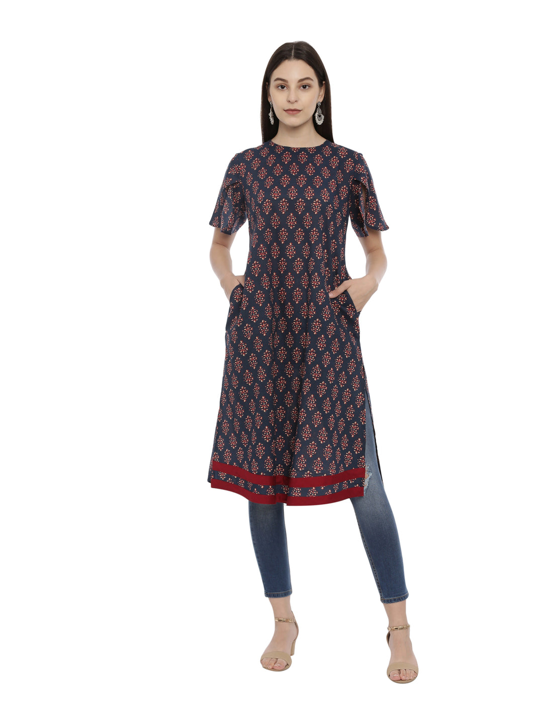 Printed Back Gathered Open Petal sleeve Kurta