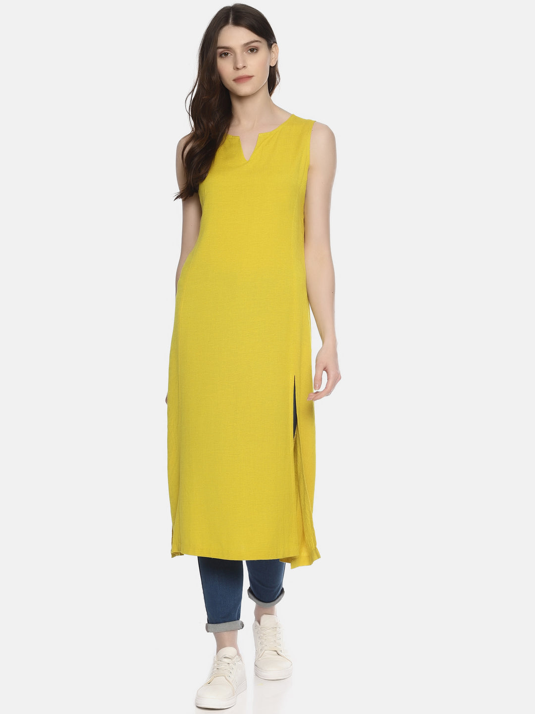 Yellow Princess Line Sleeveless Kurta