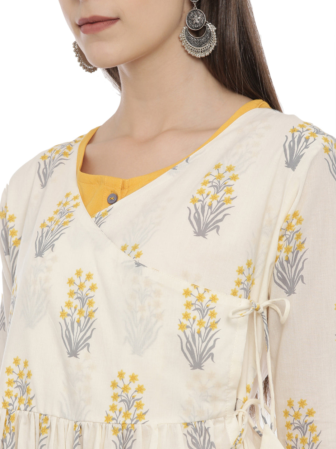 ELLEORA Block Printed Fit And Flare Angarakha Style Double Layer Kurta With Tie Up