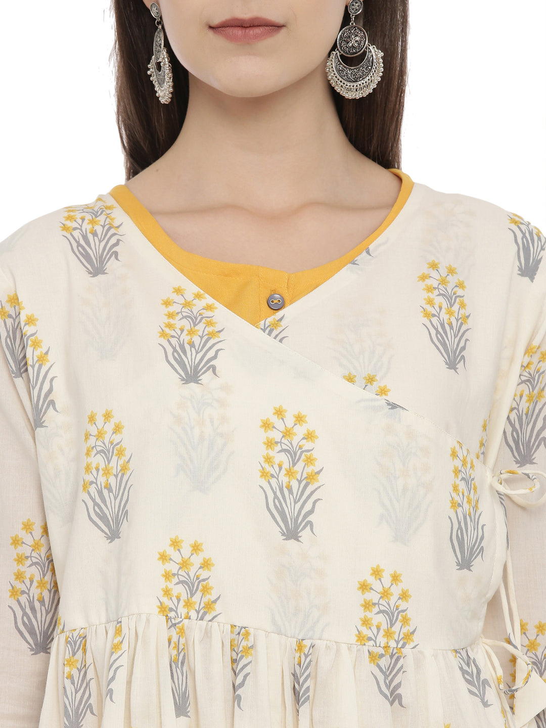 ELLEORA Block Printed Fit And Flare Angarakha Style Double Layer Kurta With Tie Up