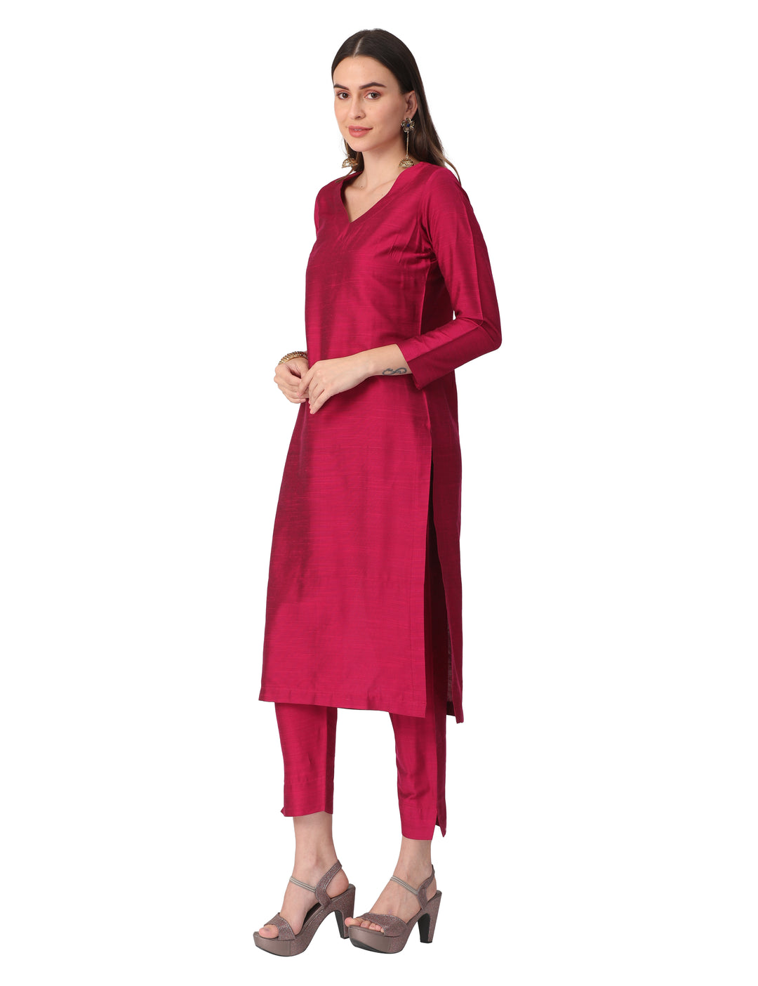 Rani Pink Cotton silk kurta set