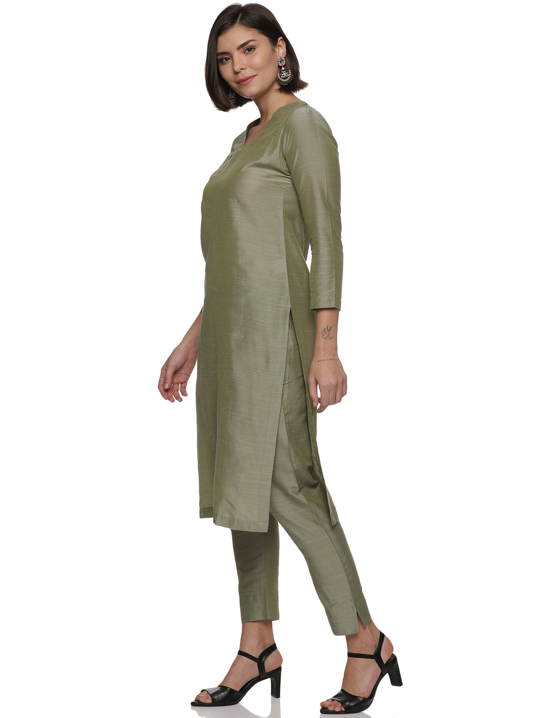 ELLEORA Sea green Cotton Silk Kurta Set