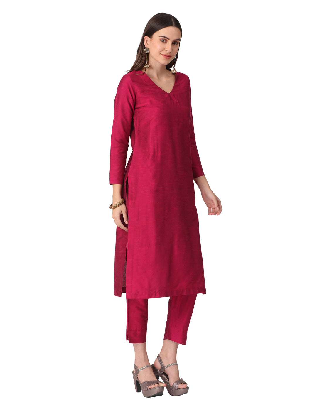 Rani Pink Cotton silk kurta set